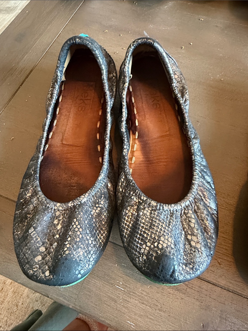 Tieks Black Snake-Print Foldable Ballet Flats